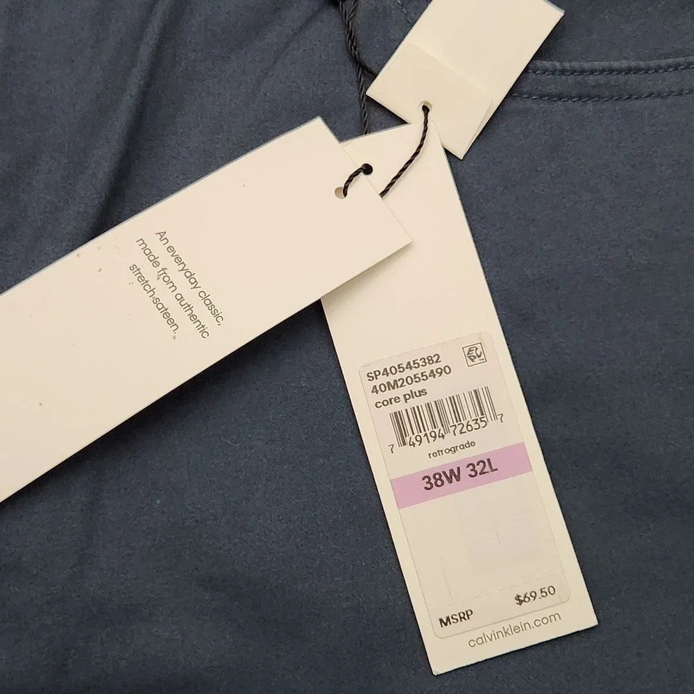 Calvin Klein Mens 38x32 Blue Slim Fit Tapered Leg‎ Chino Pants 